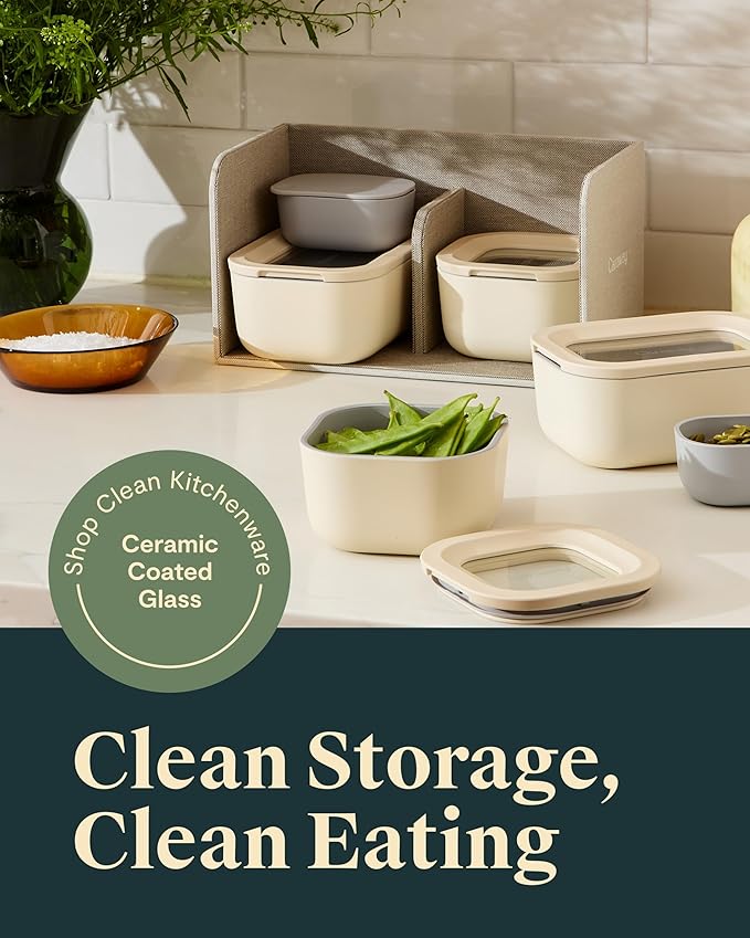 Caraway Mini Food Storage 9pc Set - Glass Storage Containers for Food - Non-Toxic Ceramic-Coated Glass - Air Release Technology - Compact & Stackable Design - Mist