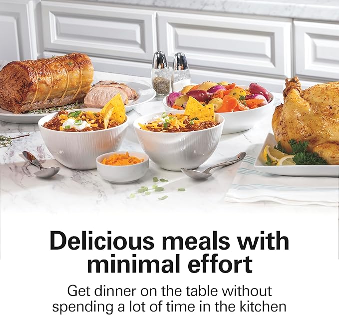 Hamilton Beach 6-Quart Slow Cooker with 3 Cooking Settings, Dishwasher-Safe Stoneware Crock & Glass Lid, Silver (33665G)