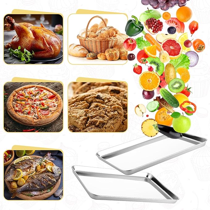 Mimorou 6 Pcs Baking Sheet Set Stainless Steel Cookie Sheet Cookie Baking Pan Bakeware Oven Tray Dishwasher Safe Commercial Grade Pans(20x14x1.2 Inch)