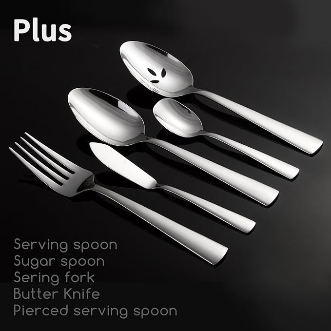 45-Piece Flatware Sets, Silverware Set for 8, Durable Stainless Steel Tableware in Ergonomic Design Size and Weight, Kitchen Utensils Set with Steak Knives, Rust-proof, Dishwasher Safe