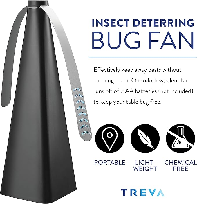 Treva Bug Fan Fly Deterrent with Holographic Blades to Clear Bugs, Mosquitoes, and Flies, Battery Powered Fly Fan 2 Pack