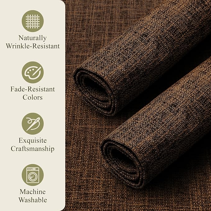 KXN Placemats Set of 6, Dual-Layer Thickened Faux Linen Table Mats, Heat Resistant & Wrinkle-Free, Machine Washable Cloth Place Mats for Kitchen Dining Indoor Outdoor (Brown)