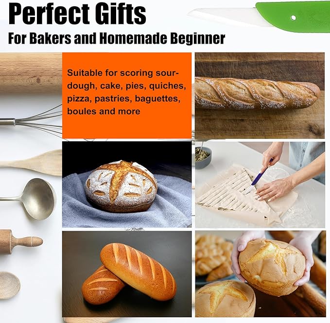 KUNIFU Bread Lame Bread Scoring Tool for Sourdough Scoring, Ceramic Scoring Knife for Bread Baking, Bread Scorer with Protective Cover, for Homemade and Bakery Use, Green