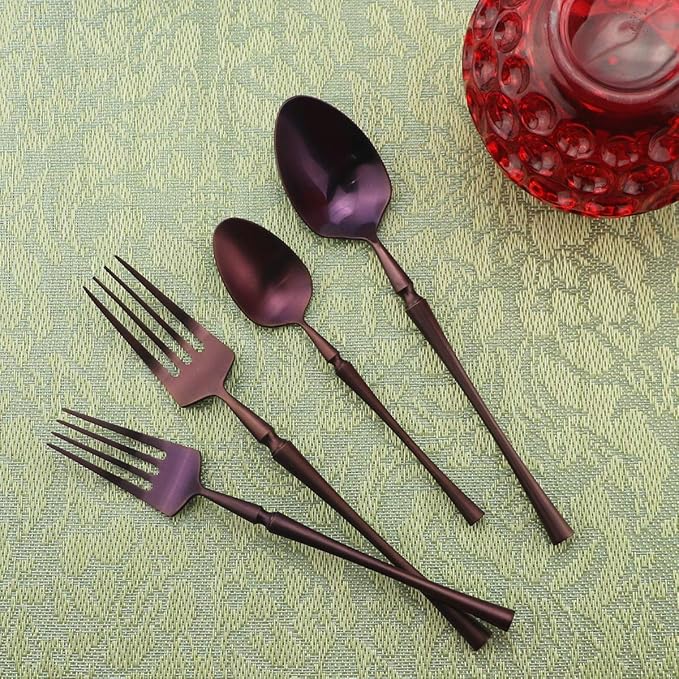 Gugrida Unique & Beautiful Flatware Set - 20 Piece Iridescent Silverware Sets | 18/10 Stainless Steel Reusable Cutlery Set | Purple Utensils Service For 4 with Dessert Fork, Knife, Spoon, Dinner Fork