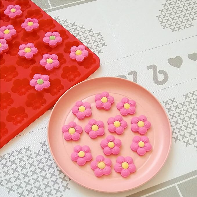 Heart Flower Blossom Molds Silicone for Chocolate Candy Gummy Cream Cheese Mints, Small Wax Melt Molds Flower Baking Molds Ice Cube Tray