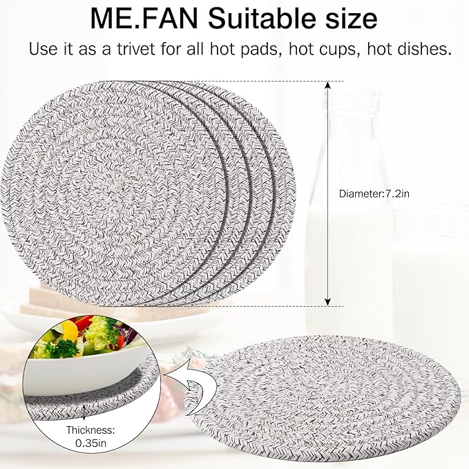 ME.FAN 7 Inch Trivets/Potholders 4 Set Cotton Thread Weave Trivets for Pots and Pans - Large Coasters/Hot Pads to Protect Desktop & Countertop - Mix Light Coffee