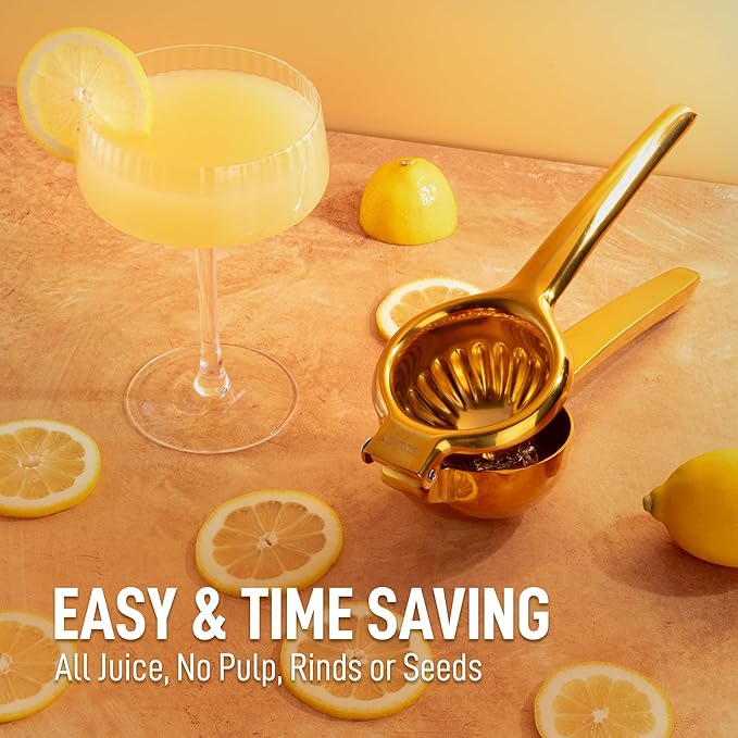 Zulay Kitchen Extra Large Lemon Squeezer Stainless Steel - Easy Squeeze Heavy Duty Lemon Juicer Hand Press - Ergonomic Citrus Squeezer & Fruit Juicer for Small Oranges, Lemons, & Limes - Gold