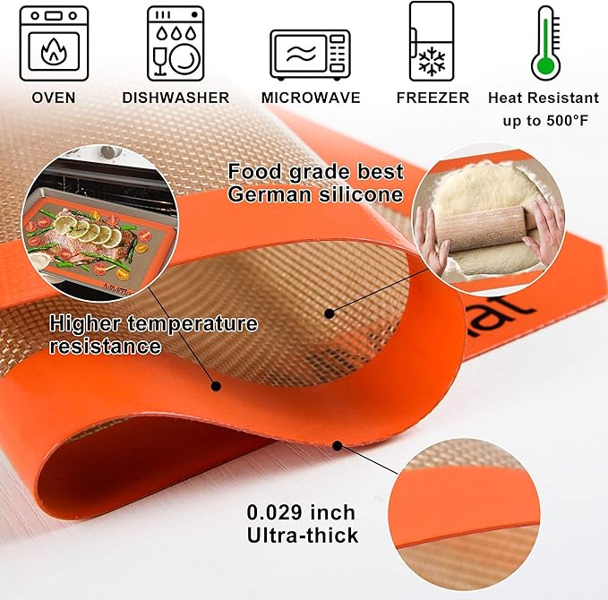 Silicone Baking Mat - Best German Silicone - Non Slip Silicone Baking Sheet, Non Stick Reusable Silicone Mats for Baking, Oven Liner, Counter Mat - 2 Quarter Sheets Baking Mat
