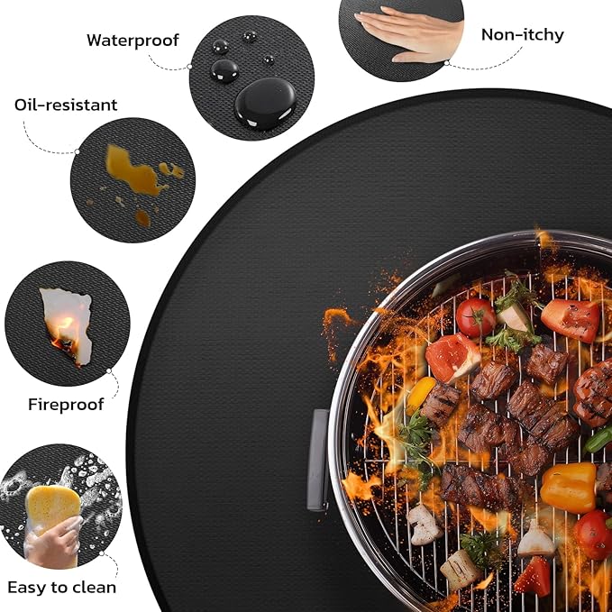 36" Heavy-Duty Fire Pit Mat for Solo Stove Bonfire: Round Fireproof Under Grill Mat Heat Insulated Indoor Fireplace Pad Protector for Decks, Patios, Grass, BBQ Smoker, Reusable Oil-Proof & Waterproof