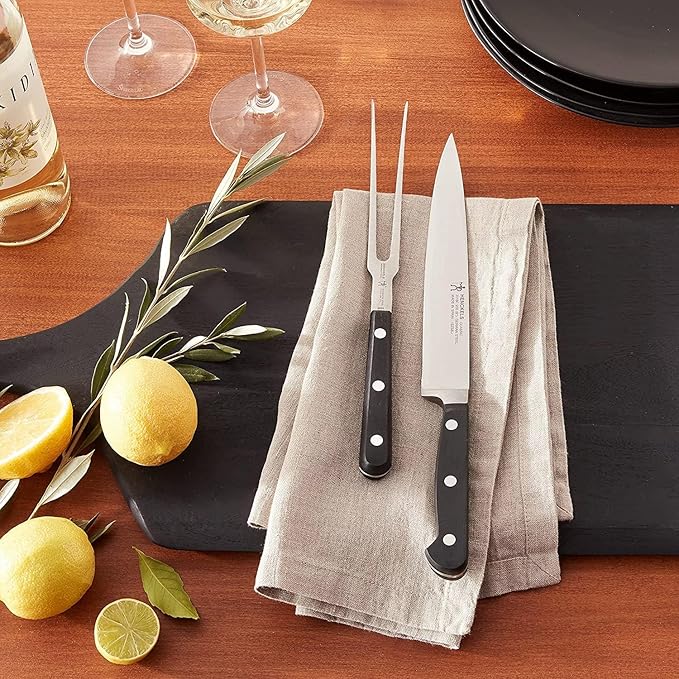 HENCKELS Classic Razor-Sharp 16-Piece Knife Block Set, Chef Knife, Bread Knife, Carving Fork and Knife, German Engineered Informed by 100+ Years of Mastery, Dark Brown Block