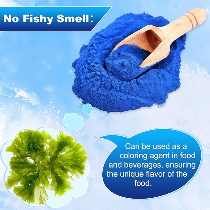 Blue Spirulina Powder - 40g Natural Blue Food Coloring, No Fishy Smell, 100% Vegan Phycocyanin Extract Spirulina Powder, Plant Based Food Dye for Cake Decorating, Smoothie, Baking, Drinks