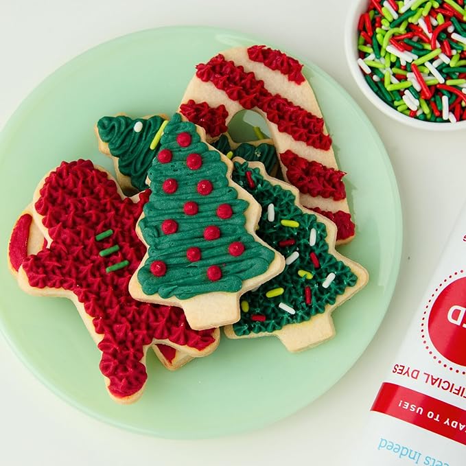 Sweets Indeed Dye-Free Holiday Frosting & Decorating Kit – 8.21 oz | Red & Green Frosting Tubes with 2 Piping Tips and 2 oz Dye-Free Sprinkle Mix | Christmas Cookie Decorating & Holiday Baking Set