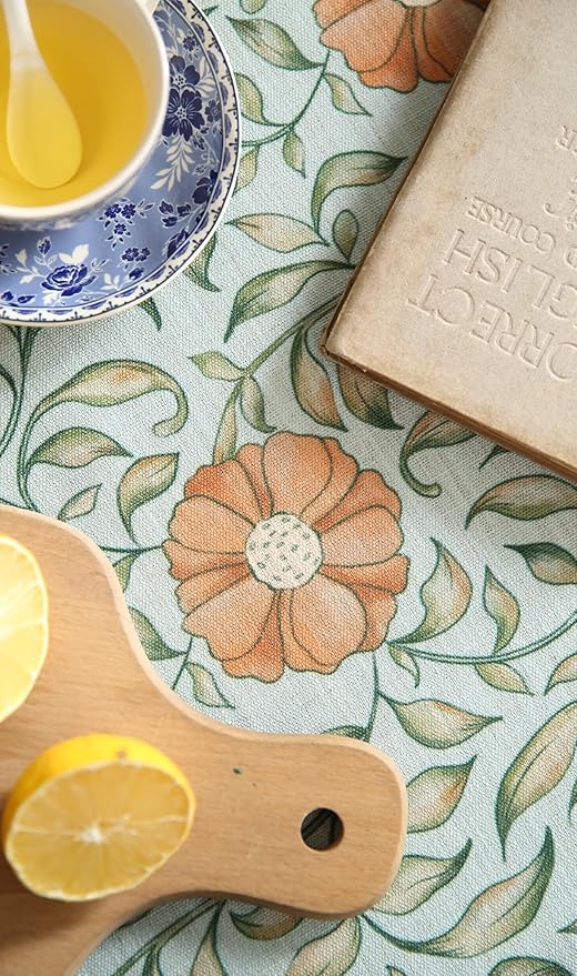 patdrea Designer French Linen Blue Tablecloth for Rectangle Table,Vintage Floral Table Cloth,Colorful Decoration Fall Cover Kitchen Dining for Thanksgiving,Tea Party,Christmas,55"x87"-Wensel