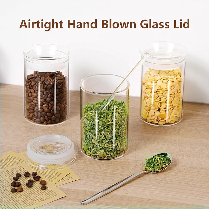 ZENS Airtight Glass Jar Container,15 Fluid Ounce Clear Glass Canister with Lid, Food Storage Jars for Kitchen Spice or Loose Tea,450ml