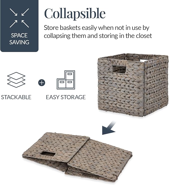Best Choice Products 12x12in Pack of 5 Cube Storage Baskets, Water Hyacinth Multipurpose Collapsible Organizers, Handwoven Laundry Totes for Laundry, Living Room, Kids Room & Nursery - Gray