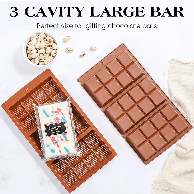 1 Pc Chocolate Bar Mold Deep Dubai 0.85 Inch Stuffed Large Chocolate Molds Silicone Break Apart Thick Silicone Molds for Candy Bar (8 Snap）