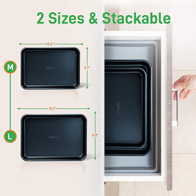 NutriChef 2-Piece Baking Sheet Non Stick - Premium Carbon Steel Cookie Sheets for Baking - Large and Medium Baking Trays for Oven - Blue Diamond