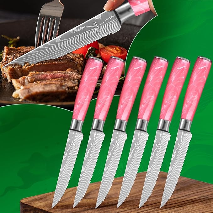 FULLHI 14pcs Block Knife Set, Chef's Knife Steak Knives Set with Block and Sharpener, Kitchen Knife Set, Multi-colour Handle, Gifts for Men Women