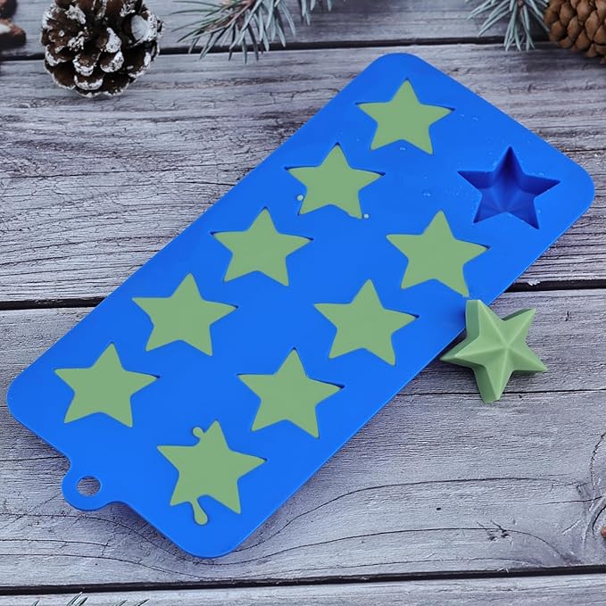 Star Chocolate Molds 3pcs Silicone Star Candy Molds for Baking Ice Cube Resin Soap Jelly(Star Size 1.93in), Blue