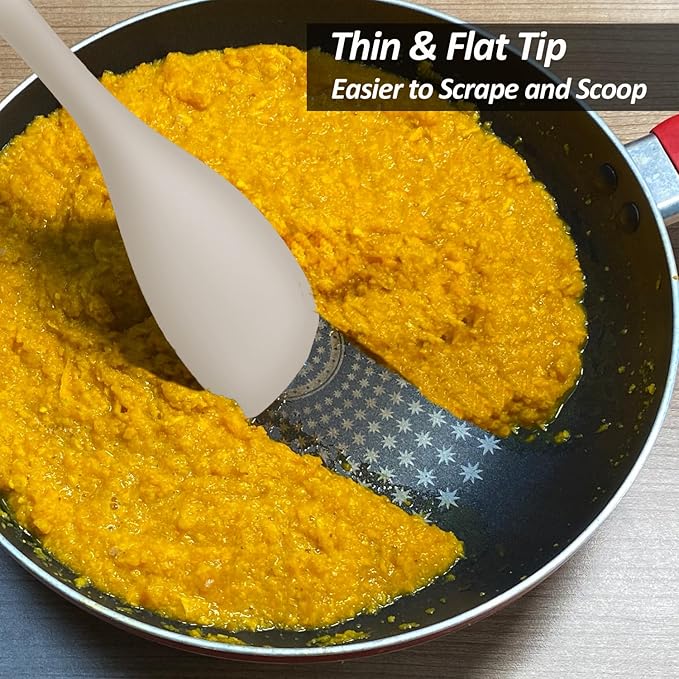 Upgrade Silicone Spatula Spoon Set,VOVOLY Heat Resistant Rubber Spoonula, Seamless Non-Stick Flexible Scrapers for Baking Mixing Tool,3 Pack, Kahki