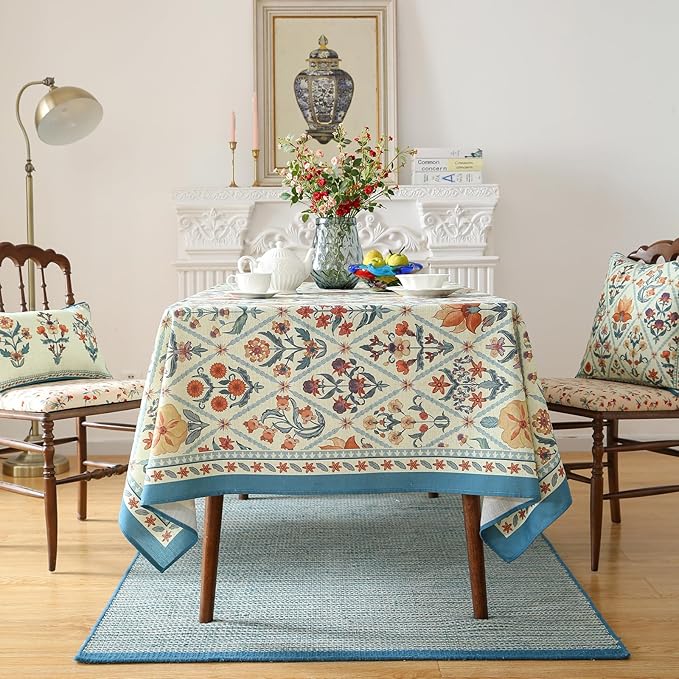 ISAENNE Designer Linen Elegant Extra Long Rectangle Tablecloth,Colorful Floral Bohemian Table Cloth,Wrinkle Resistant Decor Tablecloths for Dining Thanksgiving Kitchen,67"*118"-Floralsea A