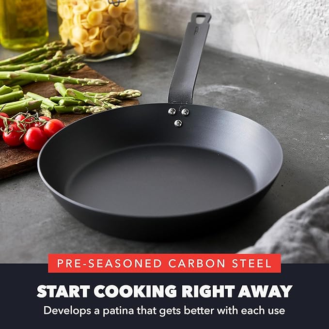 GreenPan x Bobby Flay 10" Carbon Steel Frying Pan Skillet, Pre-Seasoned Ready to Use, Nontoxic, PFAS-Free, Induction Compatible, High Heat & Oven Safe Durable Cookware, Cast Iron Alternative
