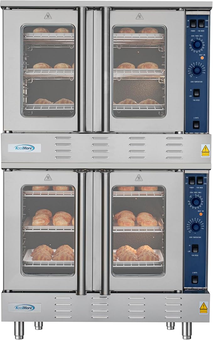 KoolMore 38 in. Full Size Double Commercial Liquid Propane Convection Oven 108,000 BTU With Stacking Kit in Stainless-Steel (KM-DCCO54-LP)