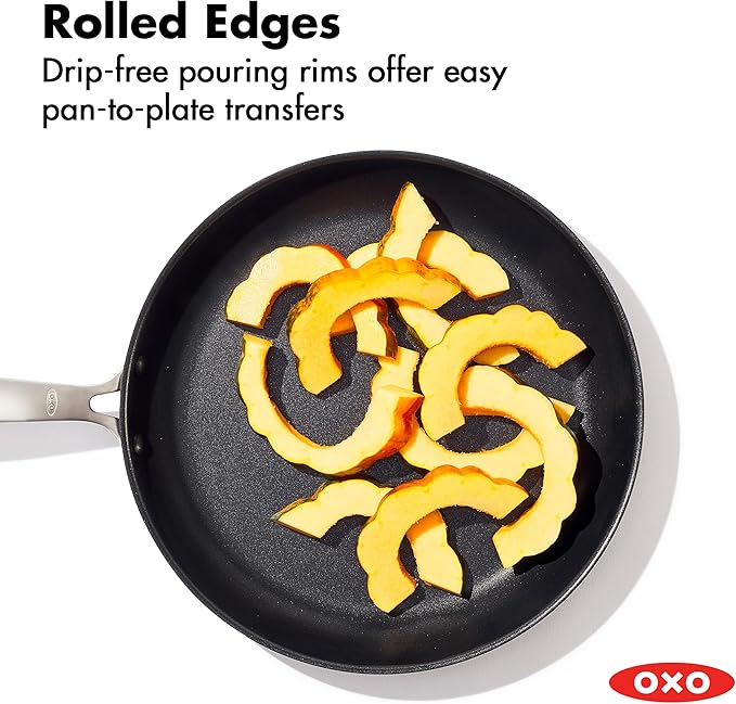 OXO Enhanced 12” Nonstick Frying Pan Skillet with Lid, Ceramic PFAS-Free Cookware, Stainless Steel Handle, Eggs & Omelets, Dishwasher & Oven Safe, Biscuit Brown