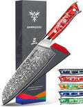 Santoku Knife - 7 inch - Xuan Series - VG10 Damascus Steel Kitchen Knife - Resin Handle (Sunset Red)