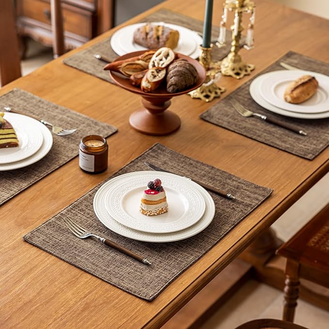 KXN Placemats Set of 4, Dual-Layer Thickened Faux Linen Table Mats, Heat Resistant & Wrinkle-Free, Machine Washable Cloth Place Mats for Kitchen Dining Indoor Outdoor (Burlap)