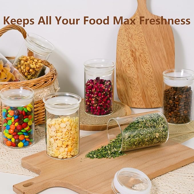 ZENS 15oz Glass Food Storage Jars Set of 3, Clear Glass Canisters with Airtight Lids, Small Container Spice Jars for Kitchen Herbs, Sugar, Blooming Tea, Candy