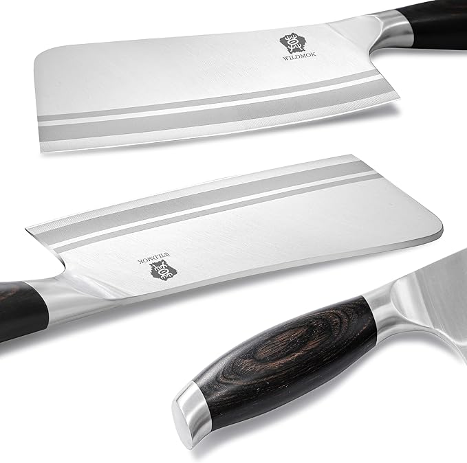 WILDMOK 9 Pcs Knife Block Set, Kitchen Knife Set with Block Wooden, German Stainless Steel Sharp Chef Knife Set with Bone Chopper
