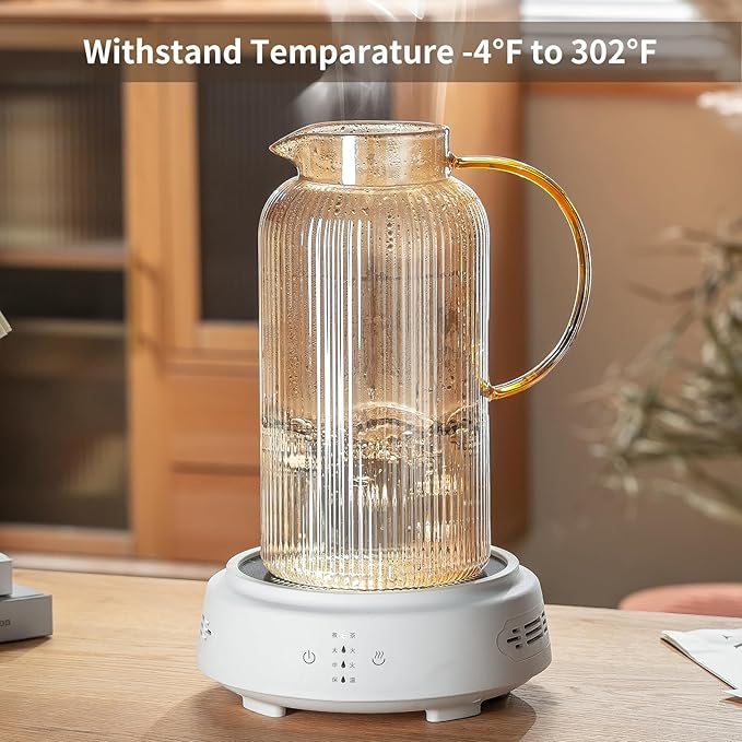 Glass Pitcher with Lid, 68 oz/ 2 Liter Amber Classic Vertical Stripes Water Pitcher,Glass Water Carafe for Cold Brew, Coffee, Lemonade, Iced Tea,Beverage, Heat Resistant Water Glass Jug