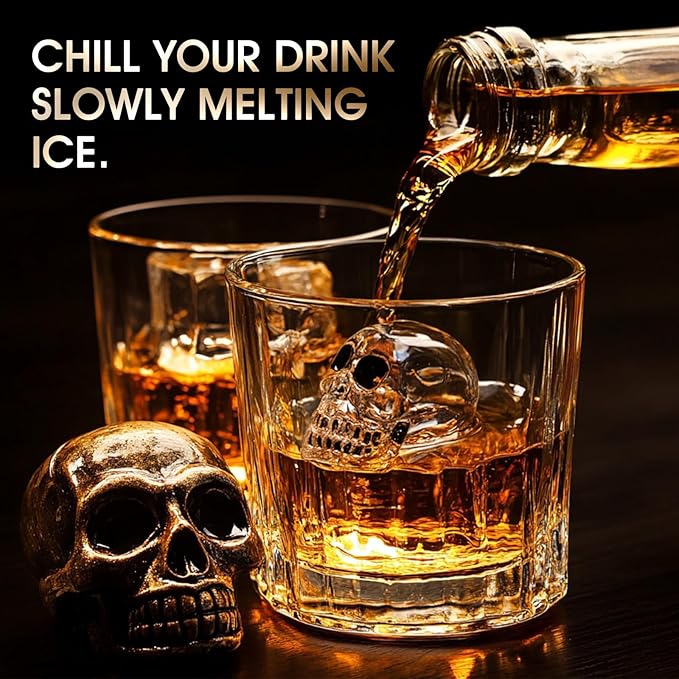 Ice Cube Tray Skull Shaped Silicone Ice Cube Molds Essential Bartender Accessory for Whiskey Cocktail Bourbon Lovers Eco Friendly Ice Cube Tray(2Pcs）