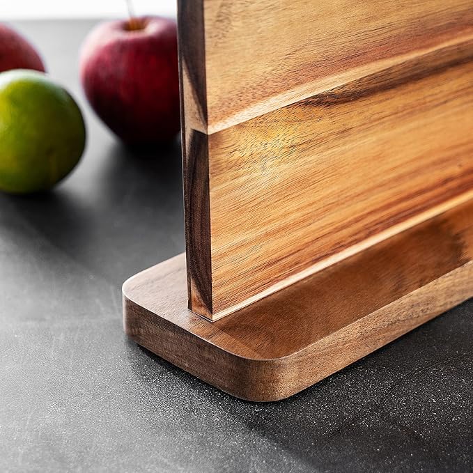 Magnetic Knife Block Kitchen Knife Holder Rack Without Knives- Natural Acacia Knife Storage Organizer with Powerful Magnets for Cutlery Display and Storage