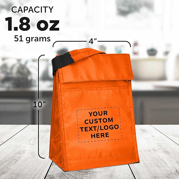 DISCOUNT PROMOS 10 Hook and Loop Insulated Lunch Bags Set - Customizable Text, Logo - Polyester, Durable, Vibrant, Reusable - Orange