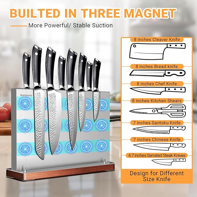 Metal Magnetic Knife Holder Magnets Kitchen Storage Universal Magnetic Knife Block Without Knives Stainless Steel Knife Magnetic Strip Stand Race Cutlery Display Stand Saves Counter Space