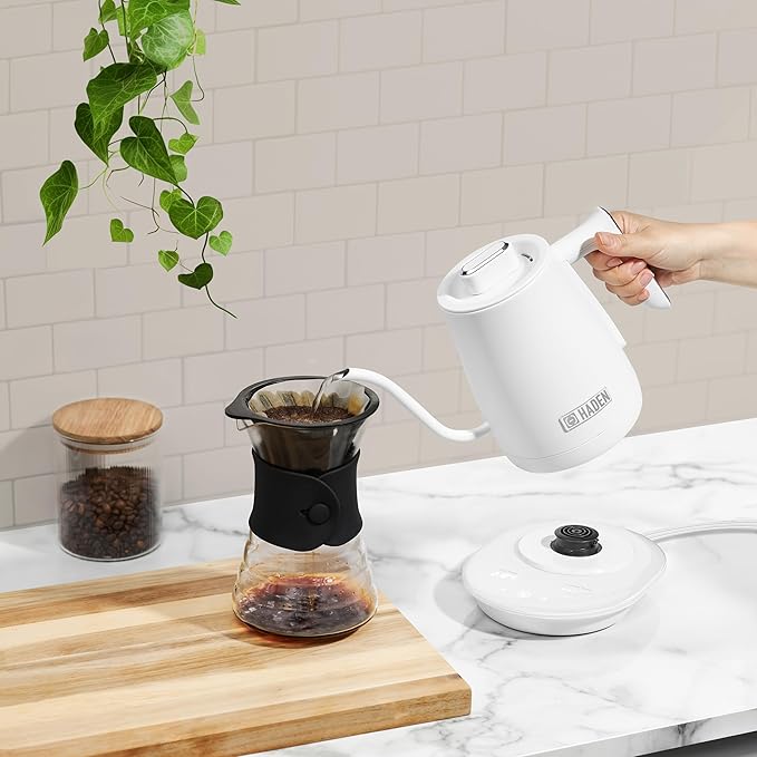 Haden Electric Tea Kettle, Gooseneck Hot Water Boiler, 0.6L Teapot, Ivory/Copper