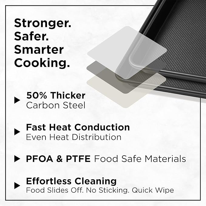Wrenbury Jelly Roll Pan 15x10 - Carbon Steel DuraQuartz Non Toxic Large Baking Sheet - ⅔ Sheet Pan for Cookies