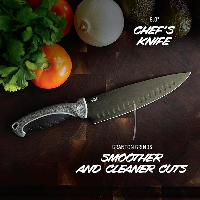 OUTDOOR EDGE ErgoMax Chef Selection Knife Set - Includes Chef, Santoku & Kitchen Serrated Utility Knife, Great for Cooking, Meal Prep & Home Kitchens