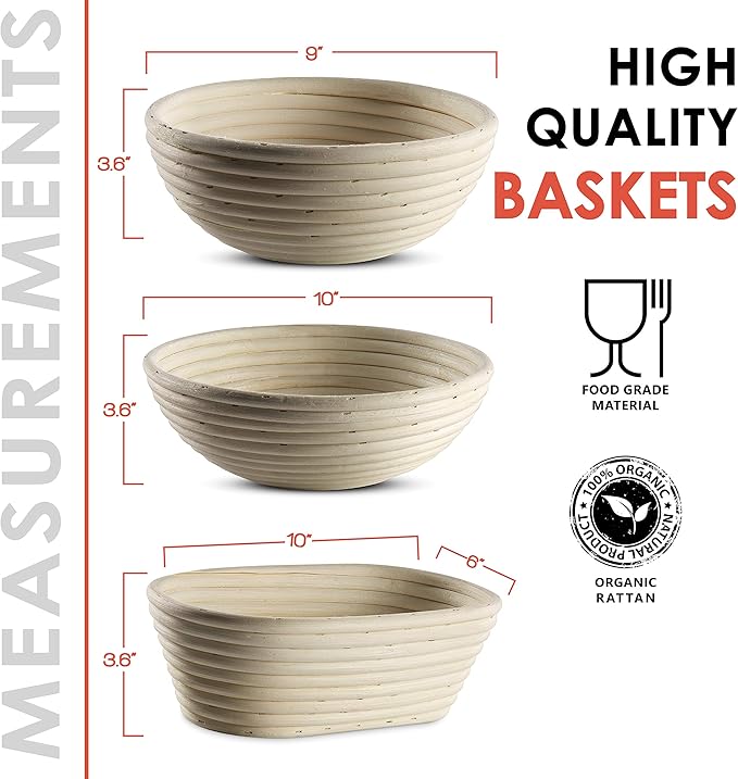 Bread Banneton Proofing Basket [Set of 2] Oval 10x6 Inch Sourdough Rising Baskets with Liner