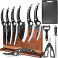 XYJ Authentic Since 1986,Kitchen Knife Block Set,High Carbon Steel Blades,Knives Set with Wooden Magnetic Knife Block,Sharpening Steel,Cutting Board,Cleaver Slicing Knife,Wood Handle