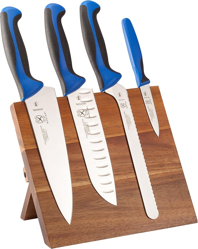 Mercer Culinary Millennia Colors 5-Piece Magnetic Board Set with Blue Handles, Acacia