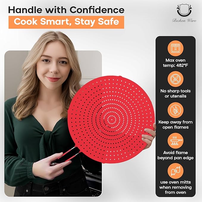 Frying Pan Splatter Screen | USA Brand | 11 Inch Red, Fit Pans (6" to 11") Silicone Grease Splatter Guard for Frying Pan and Stove by Beckon Ware