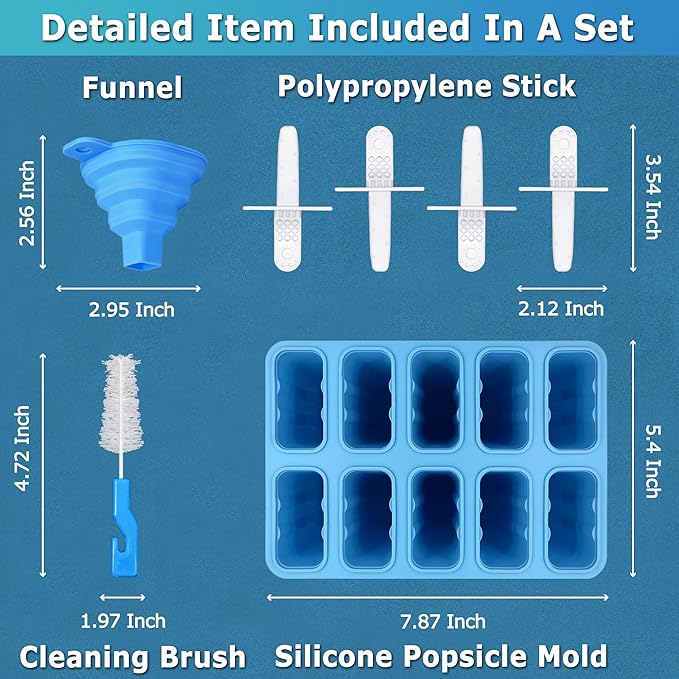 Silicone Popsicle Molds 10-cavity, DIY Ice Pop Mold for Kids Adult Teens, BPA Free Ice Cream Molds for Party Yogurt Juice Smoothies Sticks