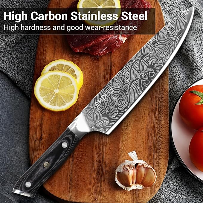 Leking 8 Inch Chef Knife, Kitchen Knife with Sharpener and Finger Guard, Professional High Carbon Stainless Steel Sharp Chef's Knife Set with Ergonomic Handle in Premium Gift Box