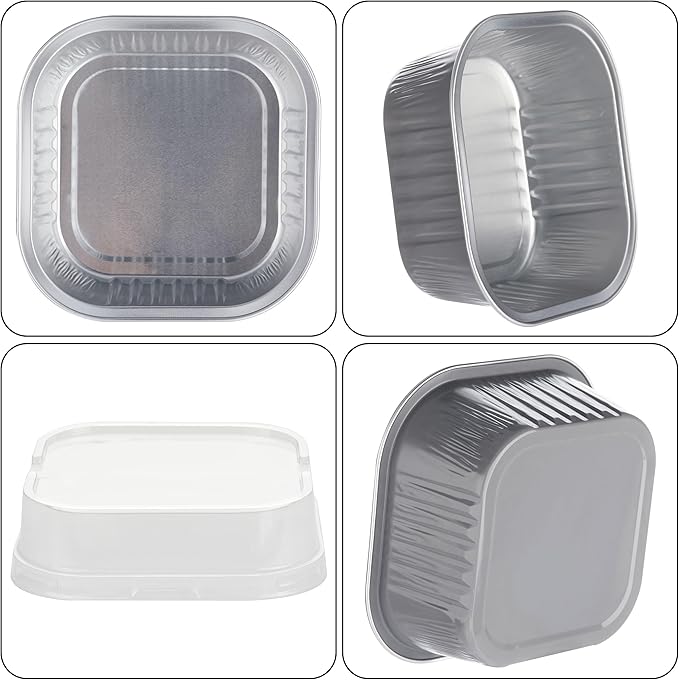 Mini Cake Tins with Lids, BAKINGPAK 30PCS 10OZ Mini Cake Pans with Lids Mini Aluminum Pans with Lids Mini Disposable Cake Pans with Lids Mini Square Cake Pans with Lids for Holiday Party, Ash