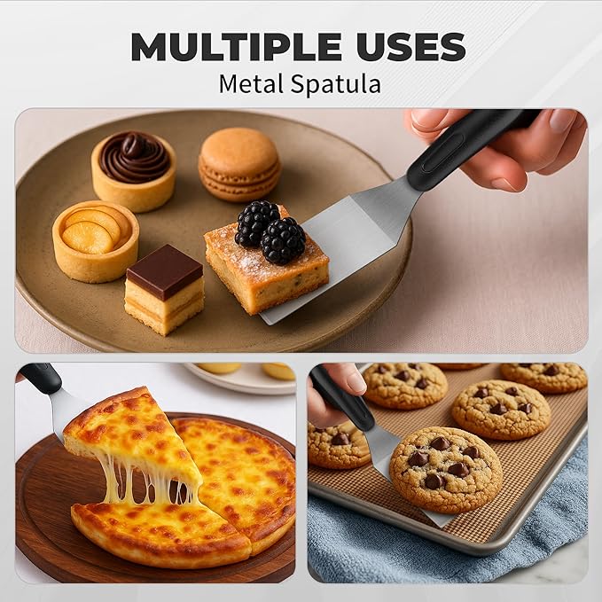 2Pcs Stainless Steel Spatula Set,Mini Serving Spatula for Kitchen Use,Metal Spatula for Cooking with Heat Resistant Handle,Metal Spatulas for kitchen use for Pancakes、Lasagna、Brownies、Cake and Cookie