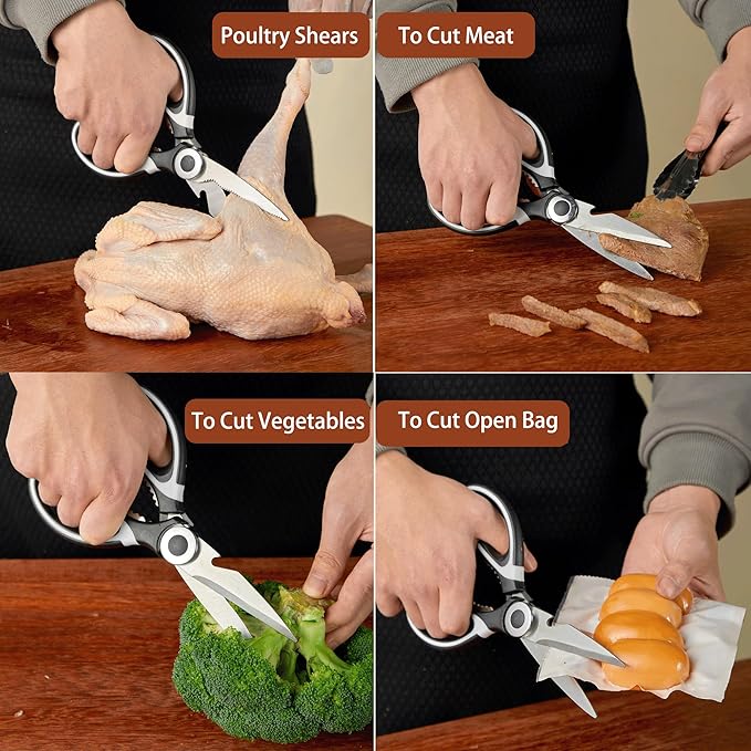 Kitchen Scissors All Purpose 3 Pack - Heavy Duty Stainless Steel Cooking Shears for Cutting Meat, Food, Fish, Poultry Multipurpose Sharp Sissors for Dishwasher Safe