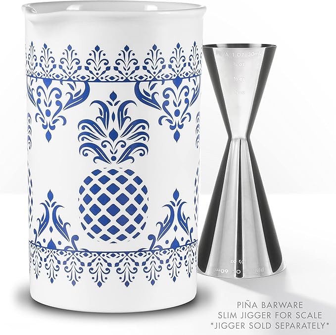 PIÑA BARWARE Seamless Professional Porcelain Mixing Glass – 600mL / 20oz (Pineapple Hospitality Pattern, 1-Pack)
